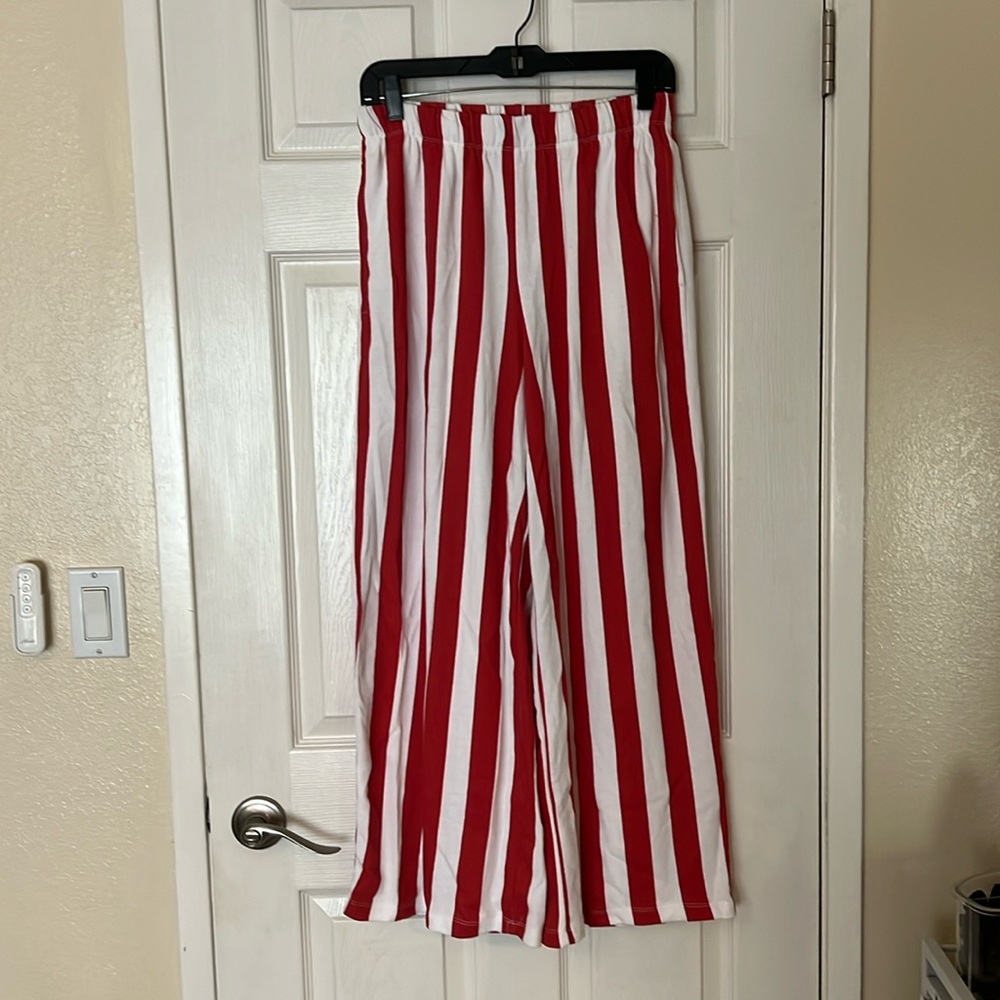 Red striped wide leg pants